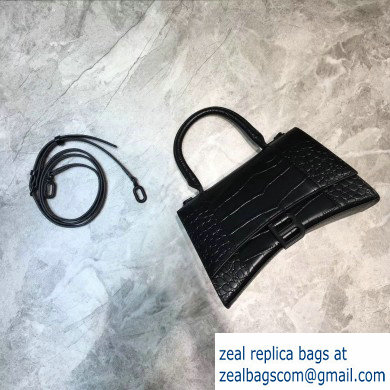 Balenciaga Hourglass Small Top Handle Bag in Crocodile Embossed Calfskin Black - Click Image to Close