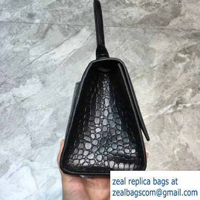 Balenciaga Hourglass Small Top Handle Bag in Crocodile Embossed Calfskin Black - Click Image to Close