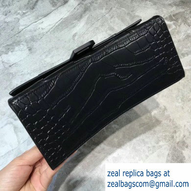 Balenciaga Hourglass Small Top Handle Bag in Crocodile Embossed Calfskin Black