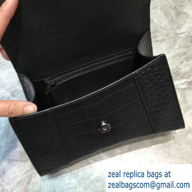 Balenciaga Hourglass Small Top Handle Bag in Crocodile Embossed Calfskin Black