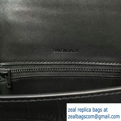 Balenciaga Hourglass Small Top Handle Bag in Crocodile Embossed Calfskin Black