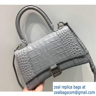 Balenciaga Hourglass Small Top Handle Bag in Crocodile Embossed Calfskin Gray - Click Image to Close