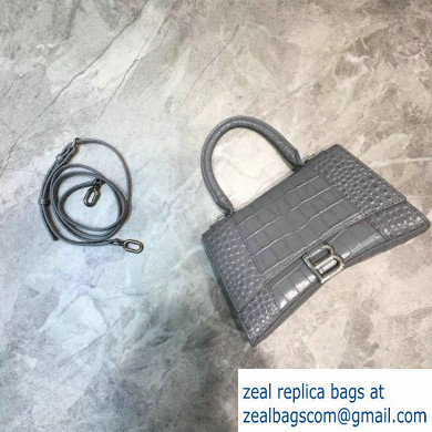 Balenciaga Hourglass Small Top Handle Bag in Crocodile Embossed Calfskin Gray - Click Image to Close