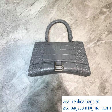 Balenciaga Hourglass Small Top Handle Bag in Crocodile Embossed Calfskin Gray - Click Image to Close