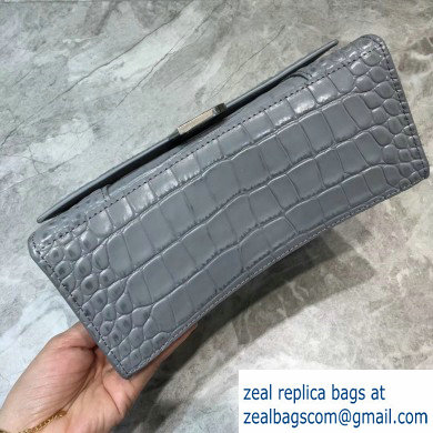 Balenciaga Hourglass Small Top Handle Bag in Crocodile Embossed Calfskin Gray - Click Image to Close