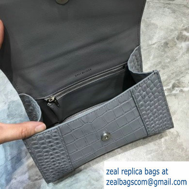 Balenciaga Hourglass Small Top Handle Bag in Crocodile Embossed Calfskin Gray - Click Image to Close