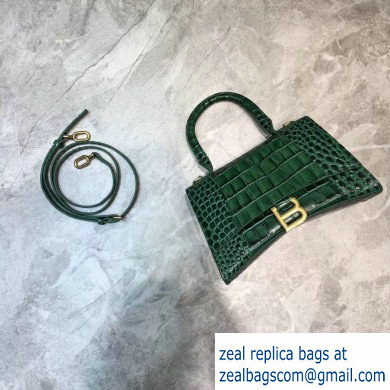 Balenciaga Hourglass Small Top Handle Bag in Crocodile Embossed Calfskin Green