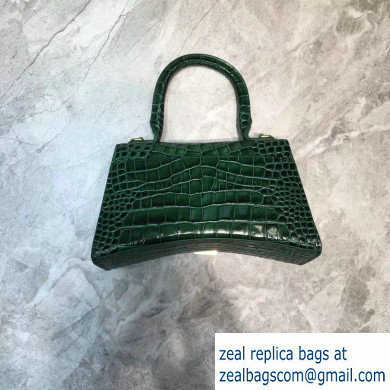 Balenciaga Hourglass Small Top Handle Bag in Crocodile Embossed Calfskin Green