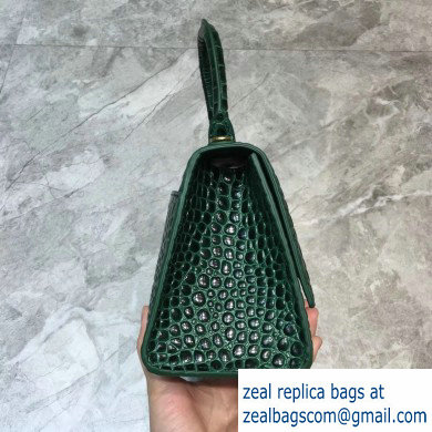 Balenciaga Hourglass Small Top Handle Bag in Crocodile Embossed Calfskin Green