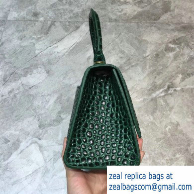 Balenciaga Hourglass Small Top Handle Bag in Crocodile Embossed Calfskin Green - Click Image to Close