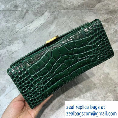 Balenciaga Hourglass Small Top Handle Bag in Crocodile Embossed Calfskin Green