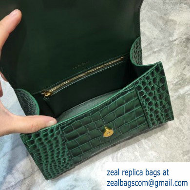 Balenciaga Hourglass Small Top Handle Bag in Crocodile Embossed Calfskin Green - Click Image to Close