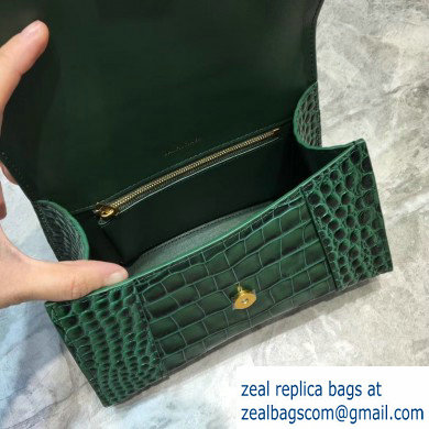 Balenciaga Hourglass Small Top Handle Bag in Crocodile Embossed Calfskin Green