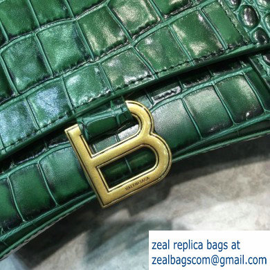 Balenciaga Hourglass Small Top Handle Bag in Crocodile Embossed Calfskin Green - Click Image to Close