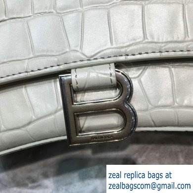 Balenciaga Hourglass Small Top Handle Bag in Crocodile Embossed Calfskin Off White - Click Image to Close