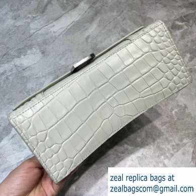 Balenciaga Hourglass Small Top Handle Bag in Crocodile Embossed Calfskin Off White - Click Image to Close