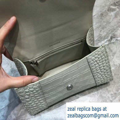 Balenciaga Hourglass Small Top Handle Bag in Crocodile Embossed Calfskin Off White