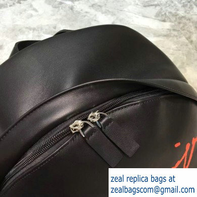 Balenciaga Lambskin Explorer Backpack Bag Black/Front Red Logo - Click Image to Close