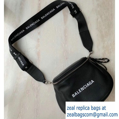 Balenciaga Logo Crossbody Bag with Canvas Strap Black