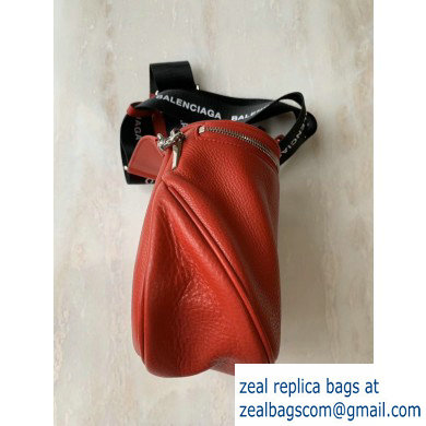 Balenciaga Logo Crossbody Bag with Canvas Strap Red