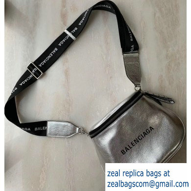 Balenciaga Logo Crossbody Bag with Canvas Strap Silver - Click Image to Close