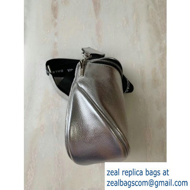 Balenciaga Logo Crossbody Bag with Canvas Strap Silver