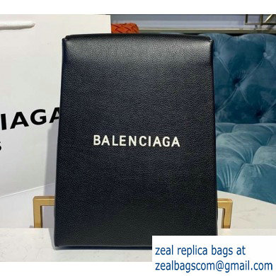 Balenciaga Logo Grained Calfskin Pouch Clutch Bag Black