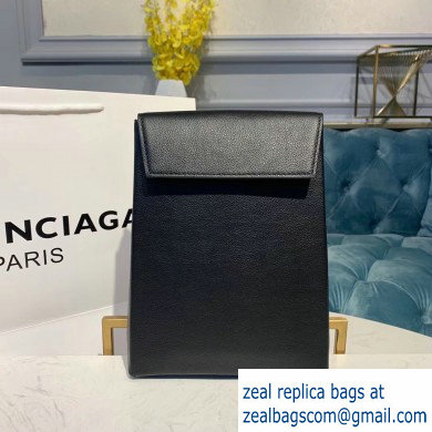 Balenciaga Logo Grained Calfskin Pouch Clutch Bag Black - Click Image to Close