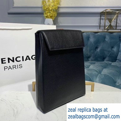 Balenciaga Logo Grained Calfskin Pouch Clutch Bag Black - Click Image to Close