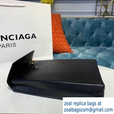 Balenciaga Logo Grained Calfskin Pouch Clutch Bag Black