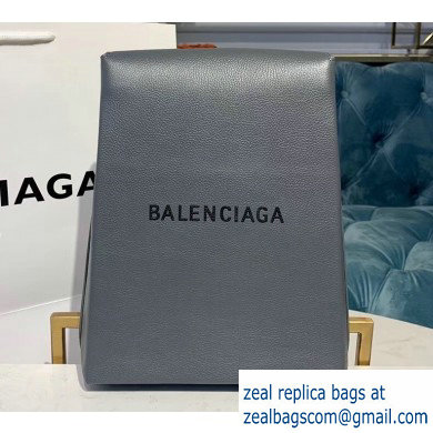 Balenciaga Logo Grained Calfskin Pouch Clutch Bag Gray
