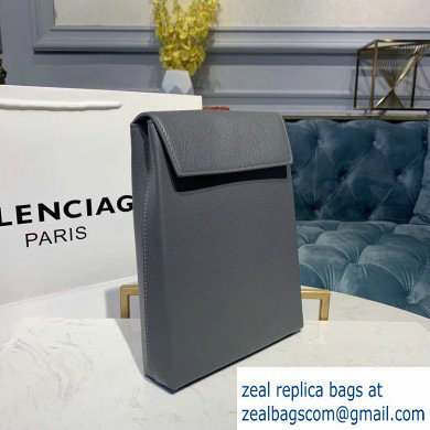 Balenciaga Logo Grained Calfskin Pouch Clutch Bag Gray