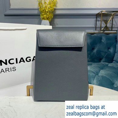 Balenciaga Logo Grained Calfskin Pouch Clutch Bag Gray