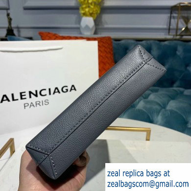 Balenciaga Logo Grained Calfskin Pouch Clutch Bag Gray - Click Image to Close