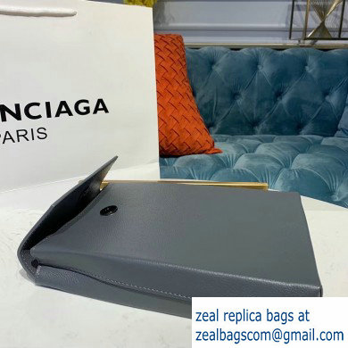 Balenciaga Logo Grained Calfskin Pouch Clutch Bag Gray - Click Image to Close