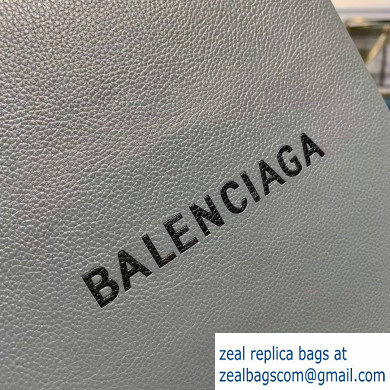 Balenciaga Logo Grained Calfskin Pouch Clutch Bag Gray - Click Image to Close