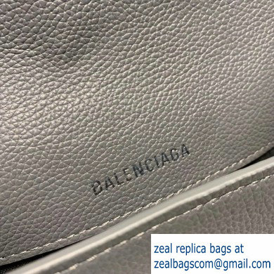 Balenciaga Logo Grained Calfskin Pouch Clutch Bag Gray