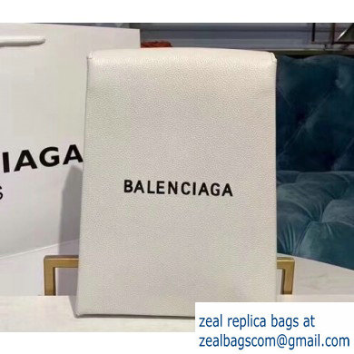 Balenciaga Logo Grained Calfskin Pouch Clutch Bag White - Click Image to Close