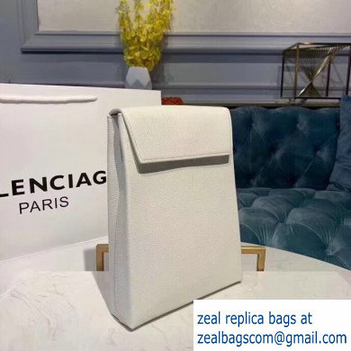 Balenciaga Logo Grained Calfskin Pouch Clutch Bag White