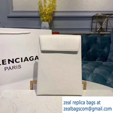 Balenciaga Logo Grained Calfskin Pouch Clutch Bag White