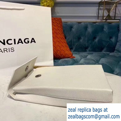 Balenciaga Logo Grained Calfskin Pouch Clutch Bag White