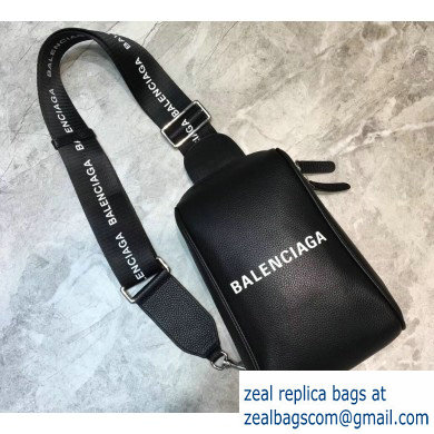 Balenciaga Logo Leather Shoulder Chest Bag Black