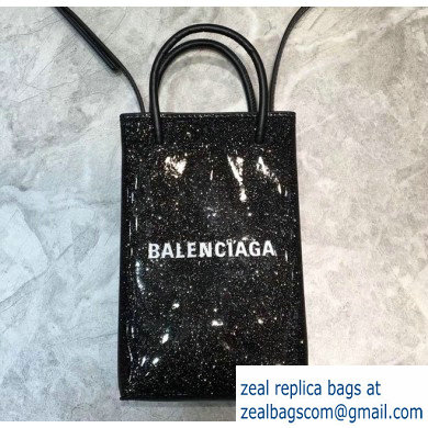 Balenciaga North-South Mini Shopping Phone Holder Bag in Patent Calfskin Black - Click Image to Close