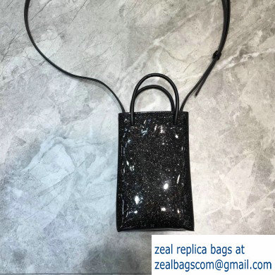 Balenciaga North-South Mini Shopping Phone Holder Bag in Patent Calfskin Black - Click Image to Close