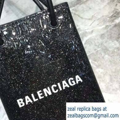 Balenciaga North-South Mini Shopping Phone Holder Bag in Patent Calfskin Black