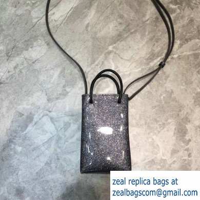 Balenciaga North-South Mini Shopping Phone Holder Bag in Patent Calfskin Gray