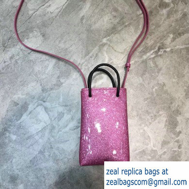 Balenciaga North-South Mini Shopping Phone Holder Bag in Patent Calfskin Pink