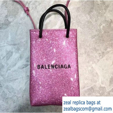 Balenciaga North-South Mini Shopping Phone Holder Bag in Patent Calfskin Pink