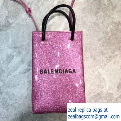 Balenciaga North-South Mini Shopping Phone Holder Bag in Patent Calfskin Pink - Click Image to Close