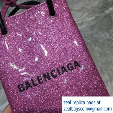 Balenciaga North-South Mini Shopping Phone Holder Bag in Patent Calfskin Pink - Click Image to Close